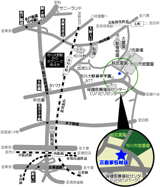 三喜家市川本社への案内地図